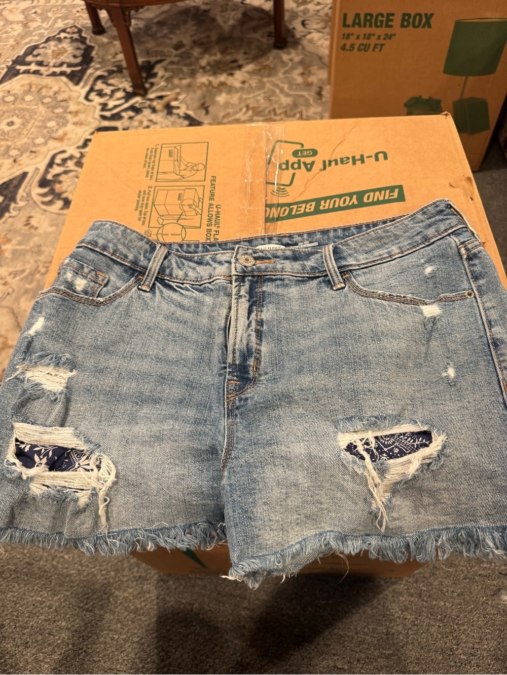 Old Navy Light Blue Distressed Denim Shorts with Bandana Patch
